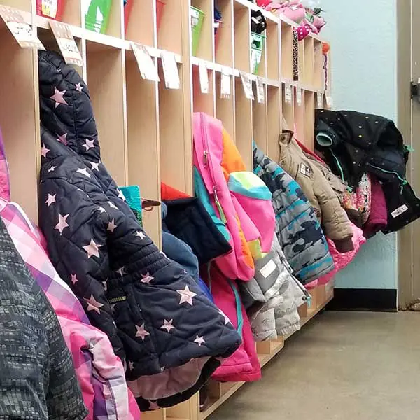 coats in montessori school room