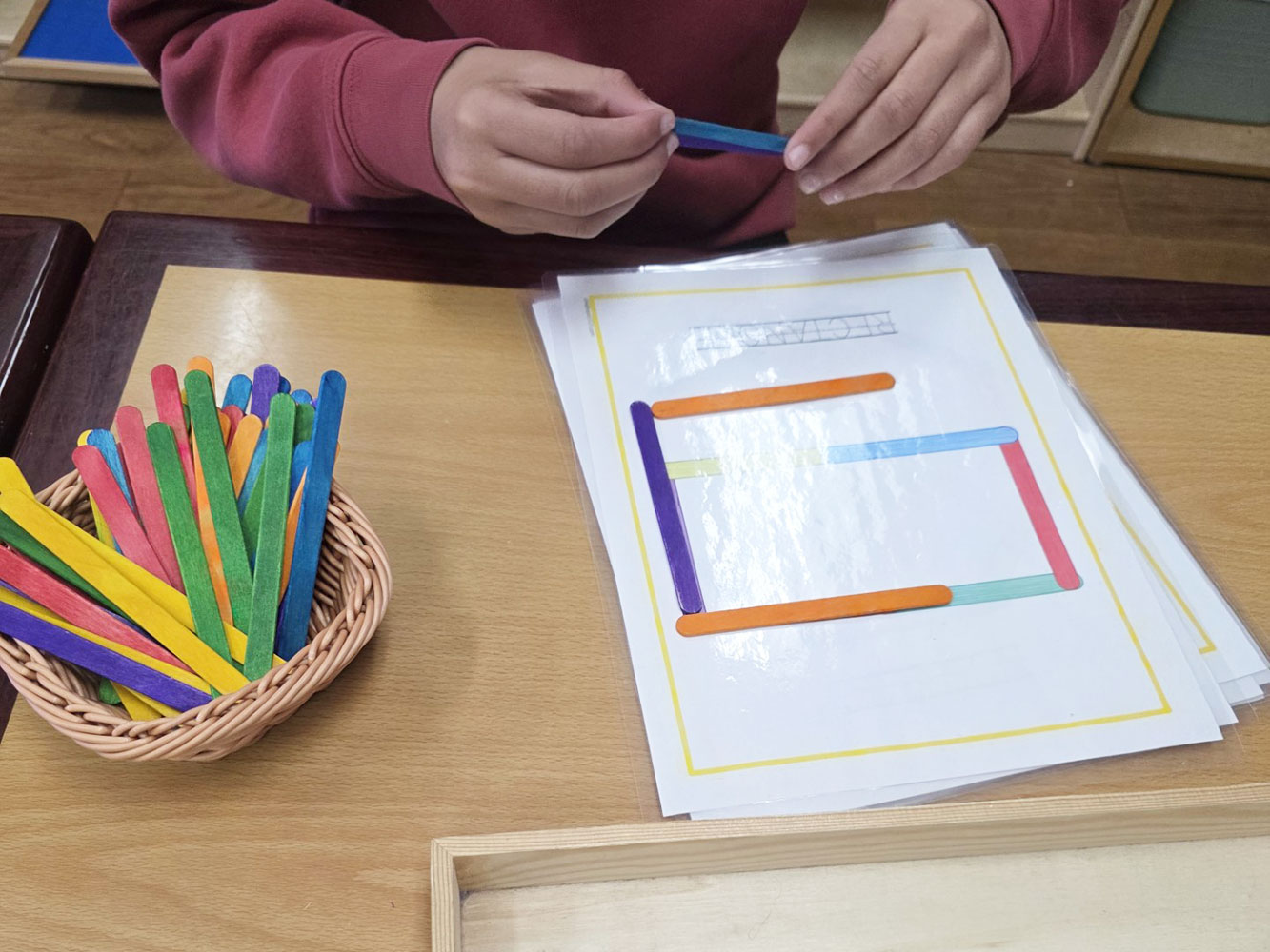 Math skills, popsicle sticks activity