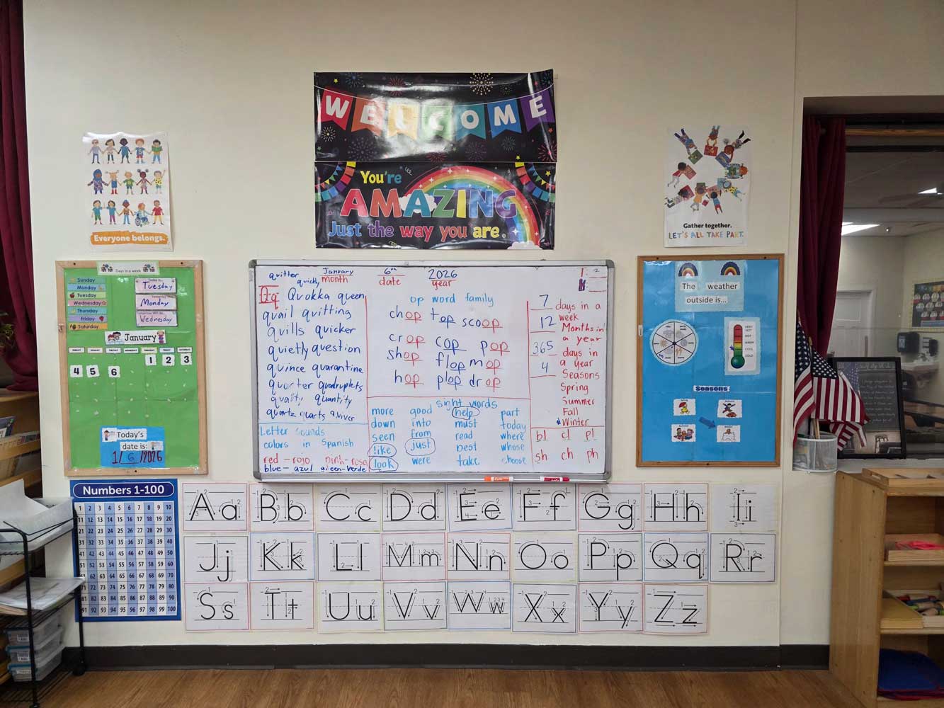Morning group and curriculum, activity wall